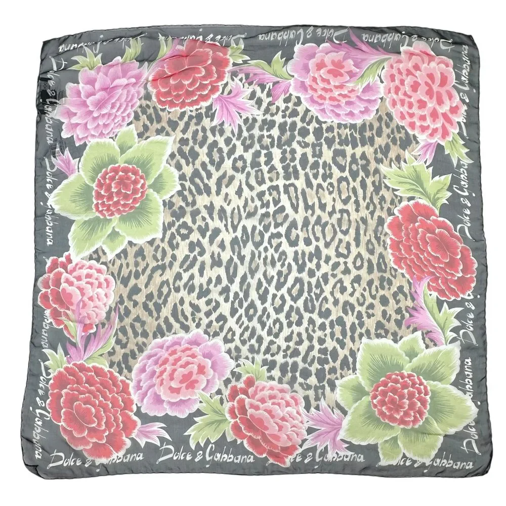 Dolce & Gabbana Floral & Leopard Print Square Silk Scarf
